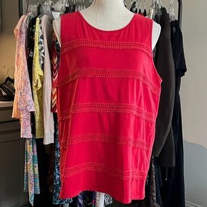 Talbots 100% Cotton Red Tee with Embellished Bodice Size Large